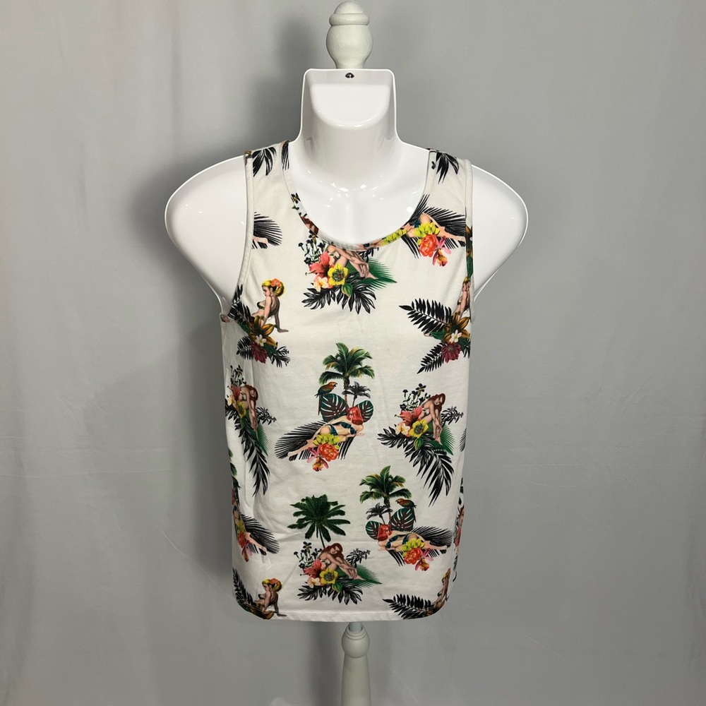 On the byas White Tropical Palm Print Tank Top